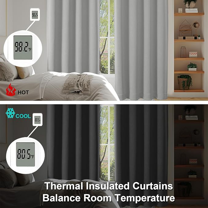 Simplebrand Silver Grey Blackout Curtains for Bedroom 96 Inches Long 2 Panels, Solid Thermal Insulated, Energy Saving Living Room Window Treatment Curtains Blackout Drapes, W50 x L96 Inch, Silver Grey