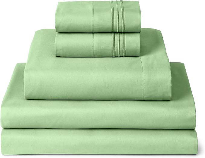 Mellanni Iconic 5-Piece, Ultra Soft Sheet Set (Split King, Pistachio) | 10M+ Sleepers. Lab-tested: Sleeps Cool, Stays Bright, Strong, Smooth. Good Housekeeping Best Bedding, 7 yrs running.