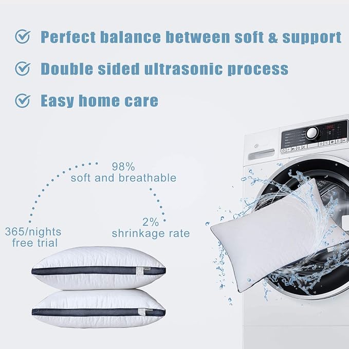 Meoflaw Gusseted Standard Size Bed Pillows Set of 2, Luxury Hotel Pillows | Balanced Support, Ideal for Back, Stomach & Side Sleepers, Down Alternative Fill
