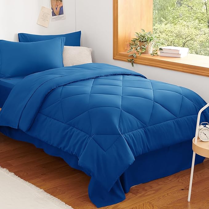 Twin XL Comforter Set Classic Blue - 5 Pieces Complete Bedding Set | College Dorm Essentials, OEKO-TEX Certified, All Season, 240GSM Down-Alternative Comforter, Sheets, Pillowcase & Sham