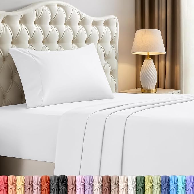 Twin Sheets Set, 3 Pieces 16" Deep Pocket Hotel Luxury Bed Sheets, White | Extra Soft Bedsheet Set, Comfy & Breathable Cooling Sheets, Wrinkle & Fade Resistant, Fitted Sheet, Flat Sheet, 1 Pillowcase