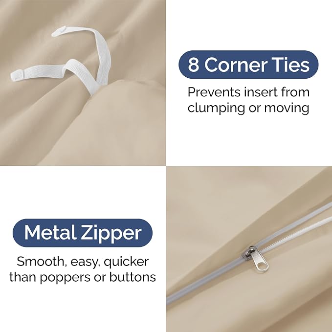 Duvet Cover Cal King Size - Soft 3 Piece with Zipper Closure - Wheat | Extra Soft, Breathable, Cal King Duvet Cover 104" x 98" with 2 Pillow Shams, Zipper Closures & Ties, Women, Men, Kids & Teens