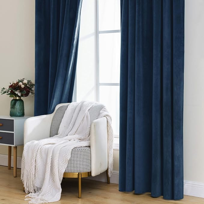 MIULEE Navy Blue Velvet Curtains 52x84 inches Luxury Blackout Curtains | Thermal Insulated, Super Soft Window Drapes for Bedroom Living Room, Rod Pocket & Back Tab