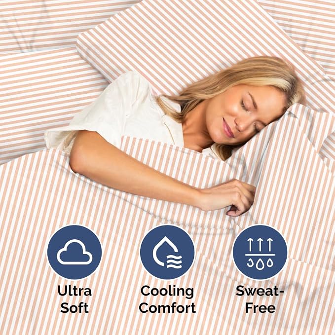 Twin Size 3 Piece Sheet Set - Ultra Soft & Cooling Sheets - Blush Stripes 1 | Fits 8 Inch to 16 inch Mattress, Wrinkle Free & Fade Resistant with Deep Pockets, Breathable, Comfy Hotel Luxury Bedding