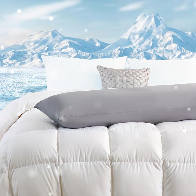 DOWNCOOL Large Body Pillow Insert with Cooling Cover - Soft Long Bed Pillow for Summer - Breathable Full Body Pillow for Adults - 20x54 inch (Grey, with Cover)