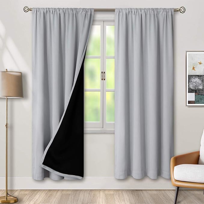 BGment Light Grey 100% Blackout Curtains for Bedroom 72 Inch Length | Thermal Insulated Soundproof, Light Blocking Dark, Black Out Curtains for Living Room, 2 Panels, 52 x 72 Inch