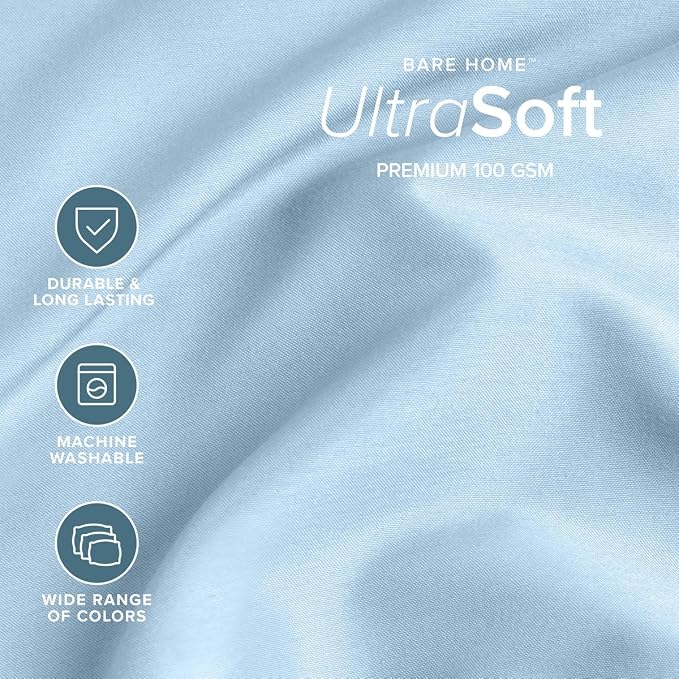 Bare Home Sheet Set - 1800 Ultra-Soft (Split Head Flex King, Light Blue) | Deep Pockets 6 to 15 Inches, Breathable, Hypoallergenic, Hotel Luxury, Easy Fit, Soft, All-Season