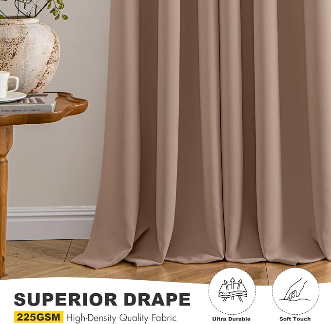 MIULEE Blackout Curtains for Bedroom 2 Panels 40 x 45 Inch Long Cappuccino | Thermal Insulated, Living Room Darkening Grommet Drapes, Noise Reducing, Light Blocking Window Treatments