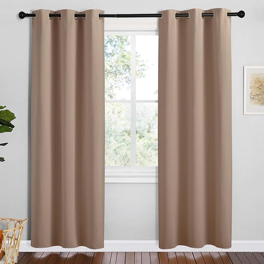 NICETOWN Cappuccino Blackout Curtains for Bedroom 42" w x 78" L 2 Panels | Short Window Thermal Insulated Solid Grommet Drapes for Living Room Kitchen Small Window, Light Blocking Room Darkening Decor
