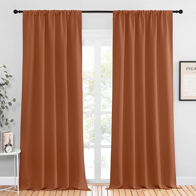 NICETOWN Blackout Curtains and Drapes - Thermal Insulated Solid Rod Pocket Blackout Draperies/Panels (Burnt Orange, 1 Pair, 52 by 95 inches)