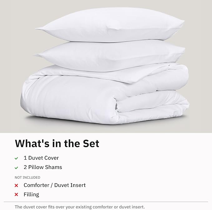 California Design Den Luxury Queen Duvet Cover Set, White | Soft 400 Thread Count 100% Cotton Sateen Backed by GH Seal, Duvet Cover & Pillow Sham 3 Pc Set, Button Closure & Corner Ties