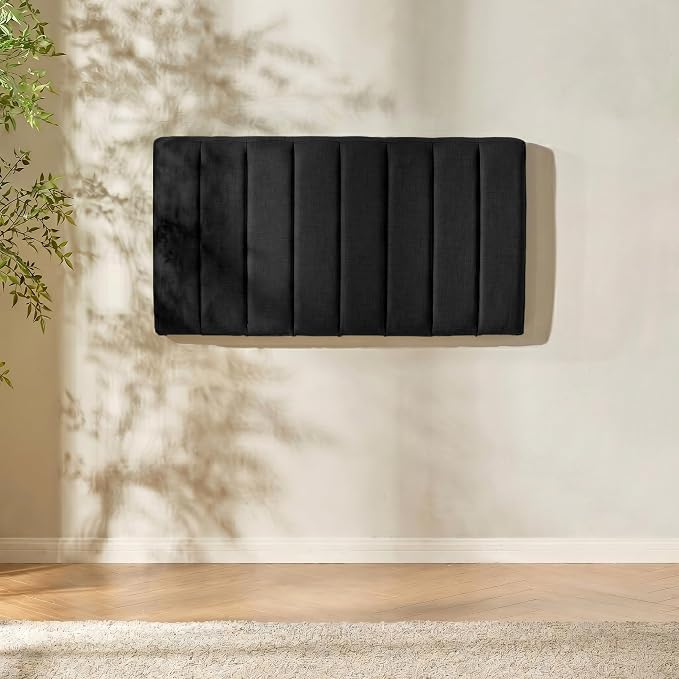 Nestl Upholstered Twin Headboard - Easy Assemble Channel Stitched Headboard Twin Size - Wall Mounted Headboards with 3D Soundproof Wall Panels Peel & Stick Floating Headboards, Black