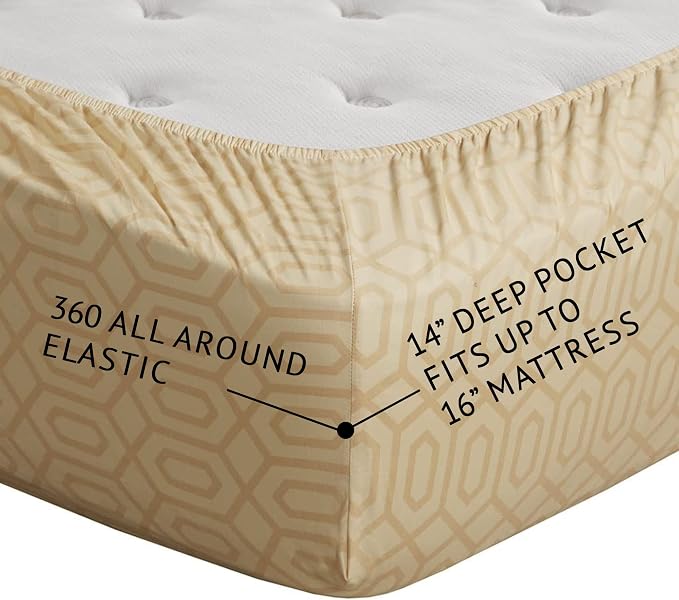 Comfort Spaces 100% Cotton Percale Sheets King Sheet Set 4 Pcs, Diamond Tan | Crisp, Cool & Breathable Bed Sheets, 14" Deep Pocket Fits Up to 16" Mattress, Lightweight, All Season Cozy, with Pillow Case