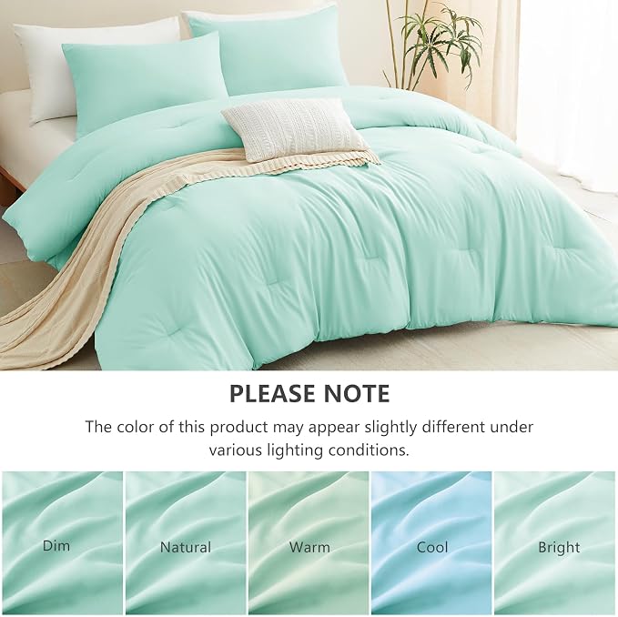 King Comforter Set, 3 Pieces Down Alternative Bedding, Mint Green | 270 GSM All Season Comforter with 4 Corner Ties for Use as a Duvet Insert, OEKO-TEX Certified, 2 Pillowcases, 102 x 90 in