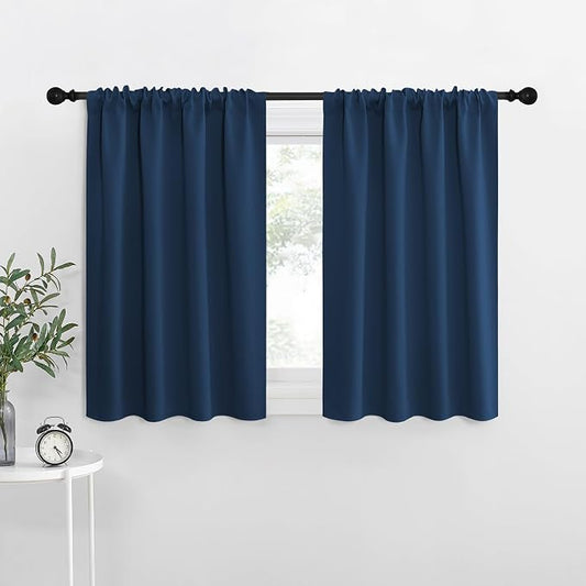 NICETOWN Moroccan Blue Blackout Curtains for Camper 42" w x 36" L 2 Panels | Kitchen Short Drapes Thermal Insulated Rod Pocket Window Treatment Draperies for Nursery Bedroom Light Blocking Home Decor