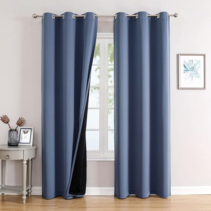 ChrisDowa 100% Blackout Curtains for Bedroom 84 Inches Long 2 Panels Set | 2 Thick Layers, Thermal Insulated, Light Blocking, Grommet, Window Treatment, Living Room Drapes, Stone Blue, 42 x 84 Inch