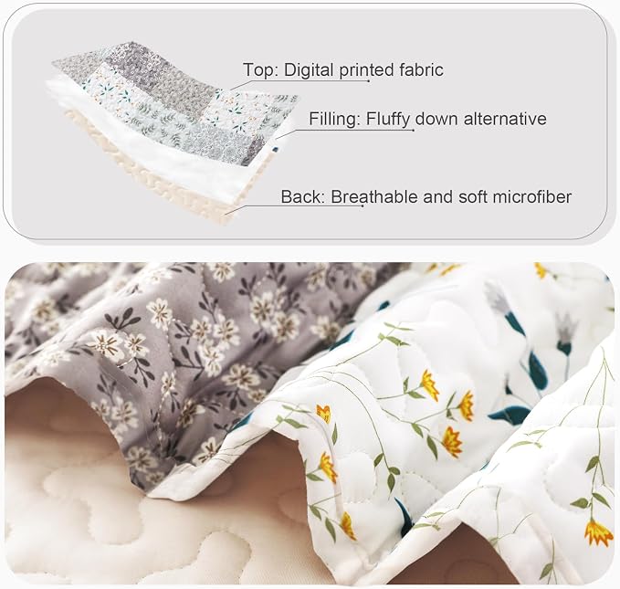 Whale Flotilla Patchwork Quilts Twin Size, Extra Soft Floral Bedspreads | Grey Reversible Lightweight Twin Quilt Bedding Set for Bed, Printed Coverlets with 1 Pillow Sham for All Seasons