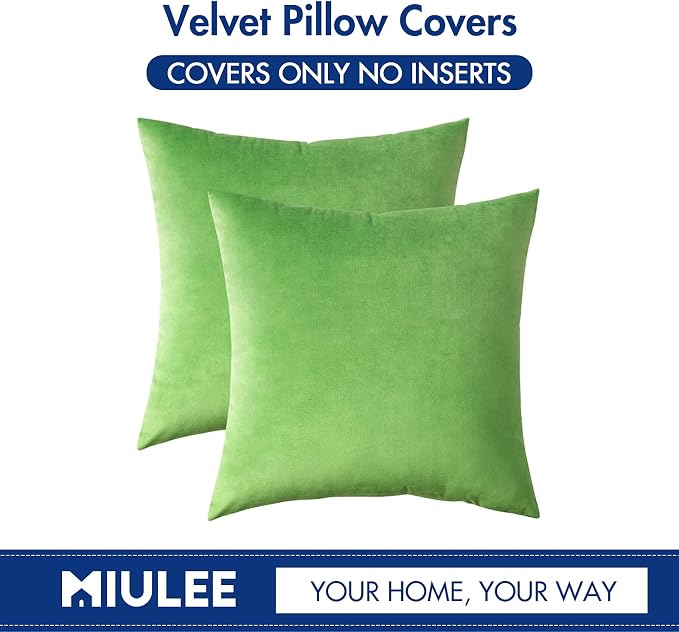 MIULEE Velvet Throw Pillow Covers 18x18 Inch Pack of 2 Lime Green | Soft Solid Decorative Pillow Covers, Modern Luxury Home Decor, for Couch Chair Sofa Bedroom Livingroom