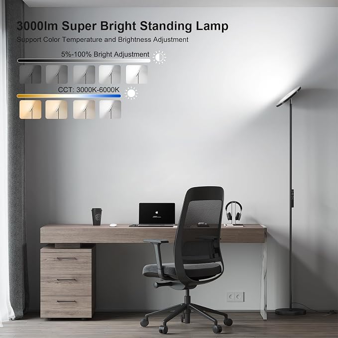SUNMORY Floor Lamps for Living Room，LED Standing Lamp with Remote Control | 32W/3000LM Super Bright, 69" Tall Floor Lamp with Stepless Dimmable, Modern Torchiere Corner Lamp for Bedroom, Office