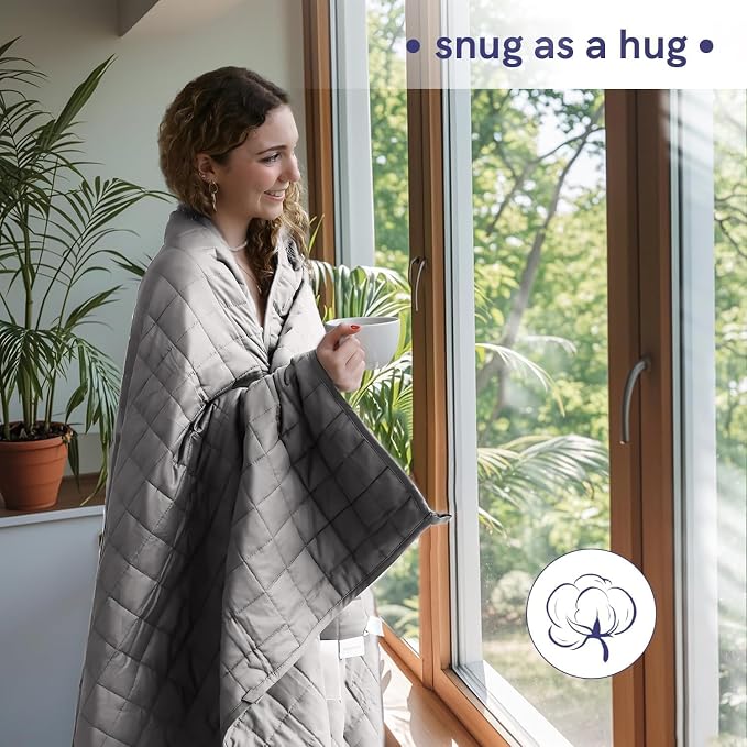 YnM Oeko-Tex Certified Premium 60 x 80 Inch 20 Pound Cotton Calming Heavy Weighted Blanket with Glass Beads for Queen and King Beds, Light Grey