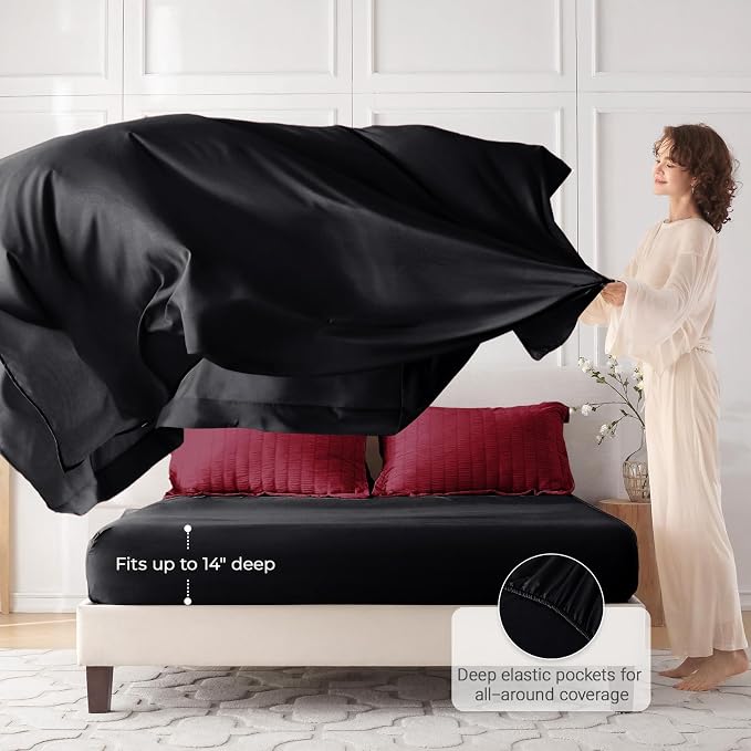5 Pieces Twin Comforter Set, Seersucker Bed in a Bag Twin Size, All Season Luxury Bedding Set with Comforter, Flat Sheet, Fitted Sheet, Pillowcase & Sham, Red & Black