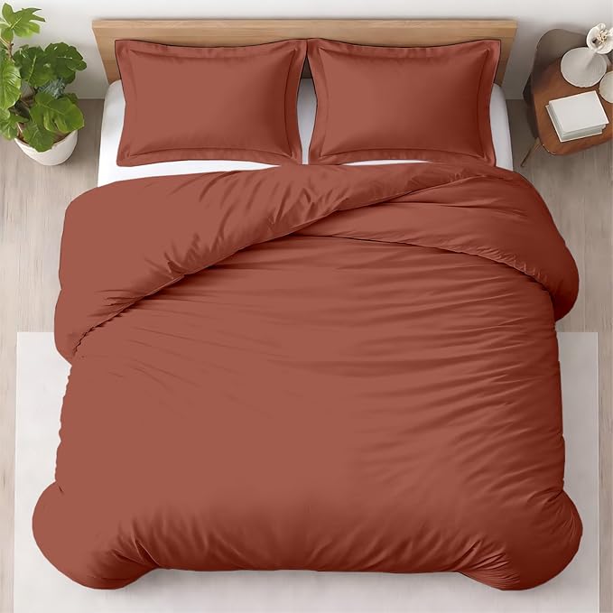 3 Pc 120"x120" Duvet Cover Set Super King Plus/Super Oversize King 100% Egyptian Cotton - 600 TC Comforter Cover, Zipper Closure & Corner Ties - Fits Only Large Inserts -Burnt Orange