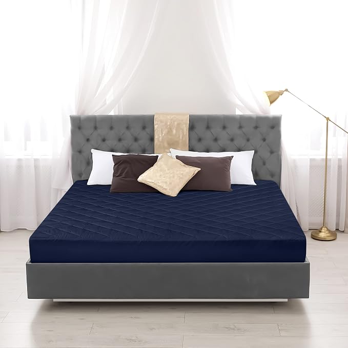 Quilted Fitted Mattress Pad, Queen Mattress Protector Topper with Deep Pocket Stretches up to 16 Inches, Machine Washable Mattress Cover by Utopia Bedding (Navy) | Soft Breathable Fitted Mattress Cover, Noiseless, Deep Pockets & Machine Washable for Ho...