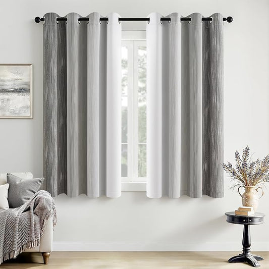 MIULEE Grey and Greyish White Ombre Blackout Curtains 52Wx63L Set of 2 | Full Room Darkening,Thermal Insulated,63 Inch Long,Grommet Drapes for Bedroom/Living Room,Modern Window Treatments