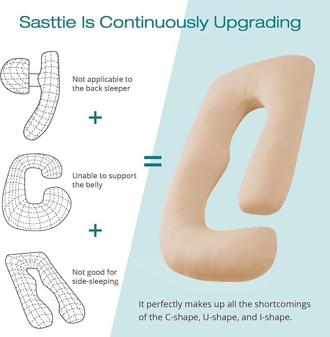 Cooling Pregnancy Pillows for Sleeping, 57'' Full Body Pillow, Beige | Sasttie Maternity Pillow, OEKO-TEX, Down Alternative, Removable Cover, Pregnant Women Must Haves, Maternity Essential