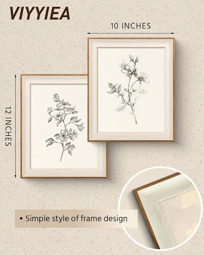 VIYYIEA Framed Vintage Botanical Wall Art Set, Antique Wildflower Diptych Art Canvas Painting, Modern Farmhouse Wall Decor for Living Room Bedroom Office Entryway, 10x12 Inch