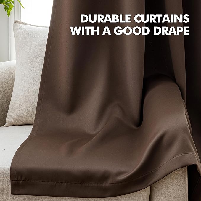 MIULEE Chocolate Brown Blackout Bedroom Curtains Drape 72 Inch Long 52"x72" | Grommet Top, Room Darkening Window Drapes, Privacy Protection, Thermal Insulated, Heat Blocking, Light Blocking