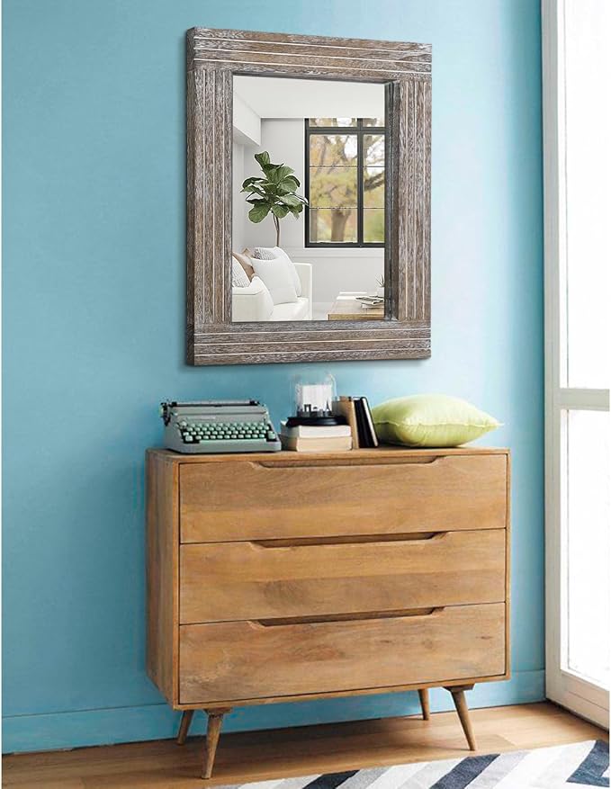 Mirrors for Wall Rustic Wooden Frame Rectangle Mirror Vintage Hanging Mirror for Bedroom Bathroom Living Room Farmhouse Wall Decor Large 20" x 16 "