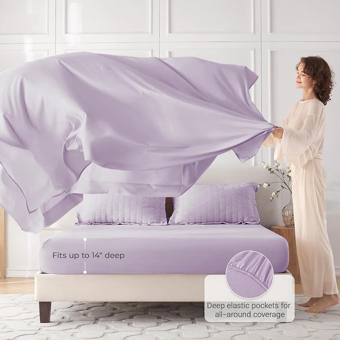 5 Pieces Twin XL Comforter Set, Seersucker Bed in a Bag Twin XL Size, All Season Luxury Bedding Set with Comforter, Flat Sheet, Fitted Sheet, Pillowcase & Sham, Lavender