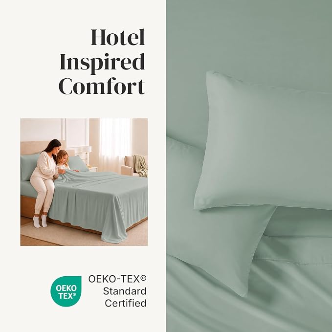 Modern Threads Soft Microfiber Solid Sheets - Luxurious Microfiber Bed Sheets - Includes Flat Sheet, Fitted Sheet with Deep Pockets, & Pillowcases Seafoam California King