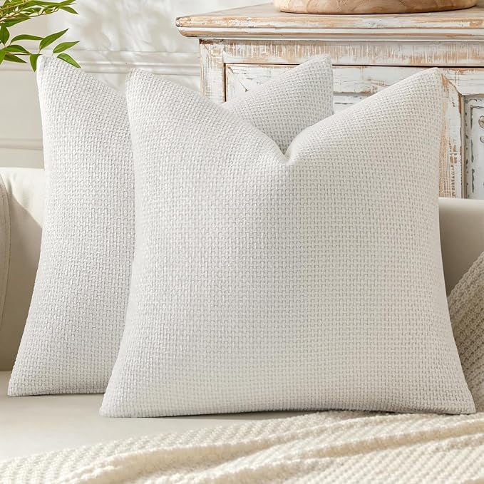 MIULEE Decorative Couch Throw Pillow Covers 18x18 in Pure White 2 Pack | Modern Boho Accent, Soft Chenille Pillow Covers, Farmhouse Cushion Cases for Home Decor Bed Sofa Living Room