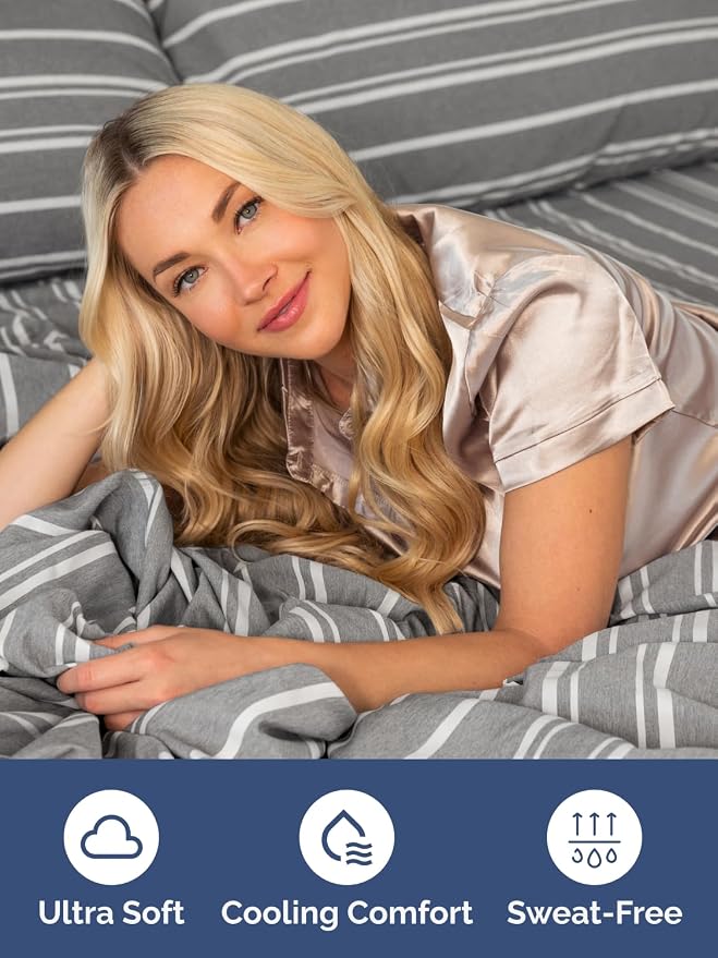 Extra Deep King Fitted Sheet - Single Fitted Sheet Only - Grey Stripes | Easily Fits 18 inch to 24 inch Mattress, Soft, Wrinkle Free, Breathable & Comfy, Extra Deep Pockets Hotel Luxury Fitted Sheet