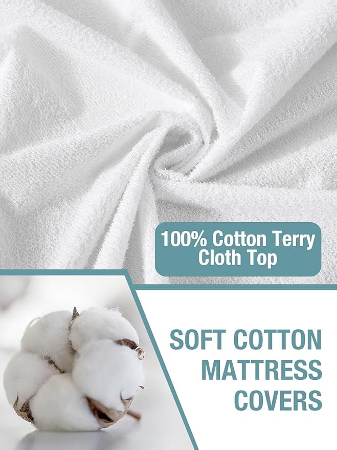 Bedecor 2 Pack Queen Waterproof Mattress Protector,Terry Top Fitted 9"-18" | TPU layer blocks urine & spills, Ultra-thin, keeps your mattress feel, For bedwetting, pets, incontinence