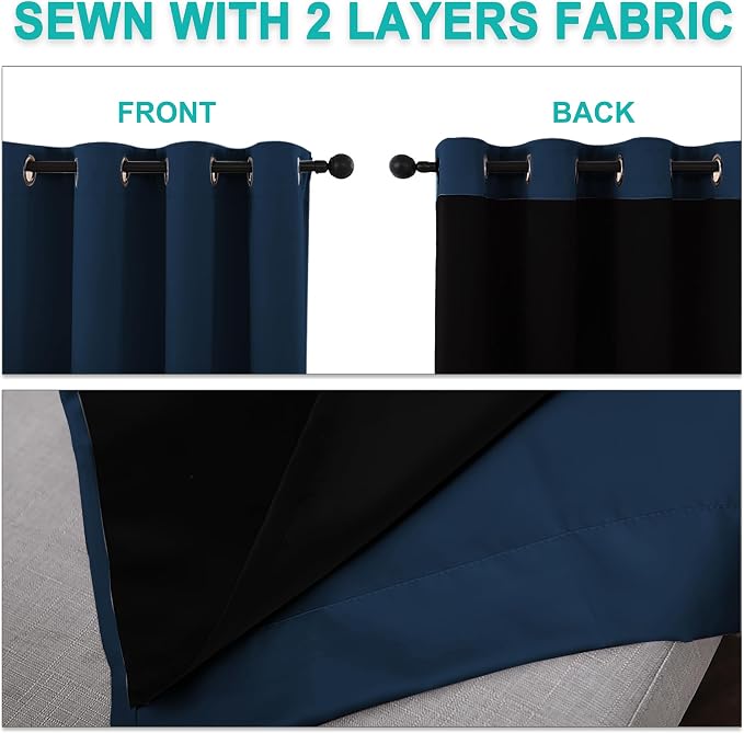 NICETOWN Moroccan Blue Full Shade Curtain Panels, Pair of Energy Smart & Noise Blocking Out Blackout Drapes for Dining Room Window, Thermal Insulated Guest Room Lined Window Dressing(62 x 72 inch)