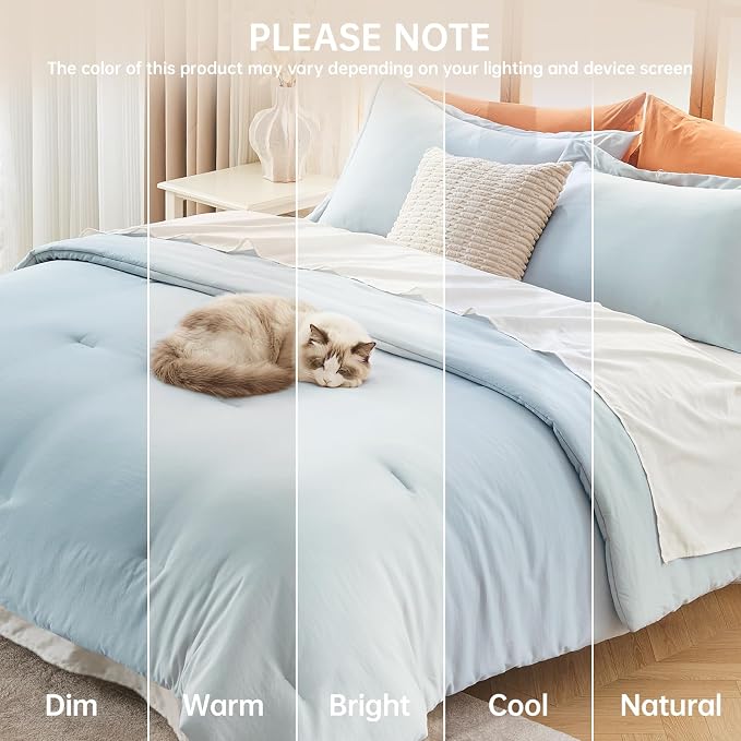Queen Comforter Set, All Season Ultra Soft Down Alternative Bedding - 3 Piece Lightweight Bed Set Includes 1 Comforter (90"x90") and 2 Pillow Shams (20"x26"), Lake Blue