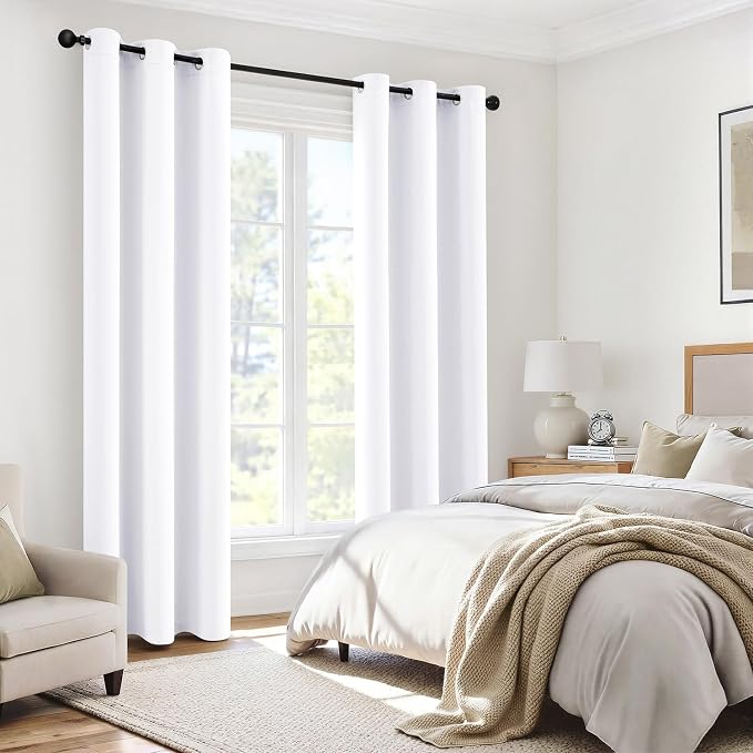 MIULEE White 100% Blackout Curtains for Bedroom 40x84 Inch Long 2 Panels | 2 Thick Layers Thermal Insulated Window Curtains with Black Liner, Noise Reducing Grommet, Drapes for Living Room