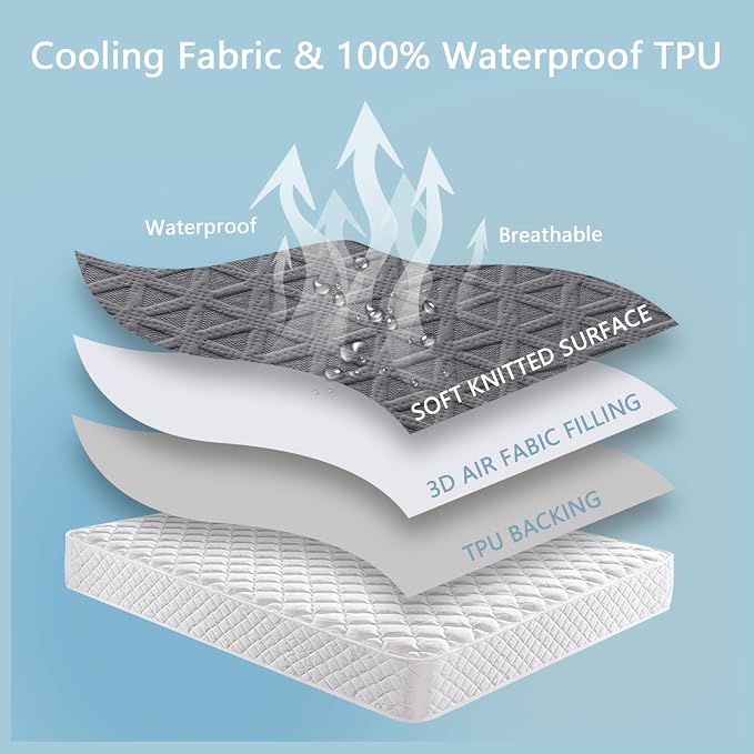 Premium Waterproof Mattress Protector King Size, Noiseless Deep Pocket | Breathable Bed Cover 3D Air Fabric Cooling Mattress Pad, Soft Washable, Fits 8"-21" Mattress, Viscose Made from Bamboo, Gray