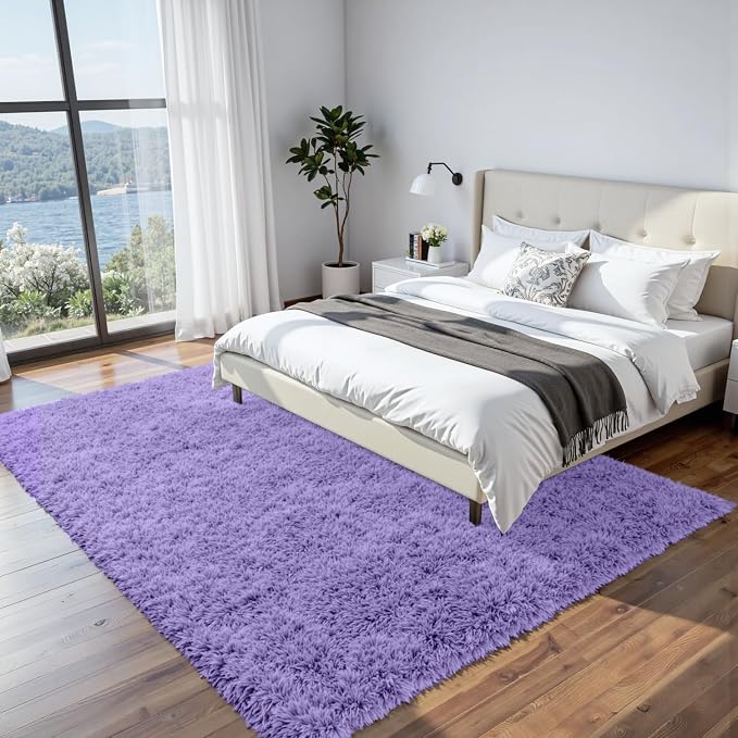 8x10 Fluffy Shag Area Rugs for Living Room Bedroom: Soft Carpet Purple | Upgraded Non-Slip Thick Memory Foam, Ultra Soft, Non-Shedding Fuzzy Carpet, Easy Clean Decor for Kids Room, Nursery, Playroom