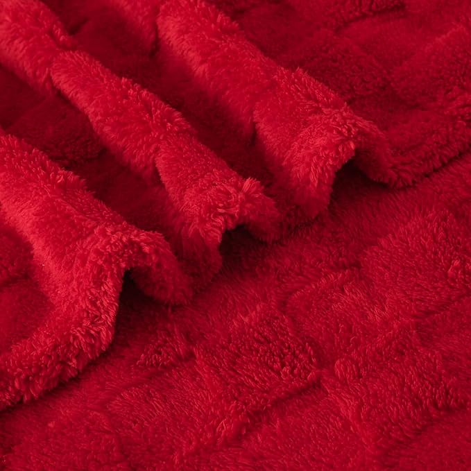 Red Fleece Throw Blanket 50”×60”Checkered Design for Couch Sofa | Super Soft Cozy Plush Microfiber 3D Square Pattern Flannel Blanket for bed Lightweight for Adults,Women
