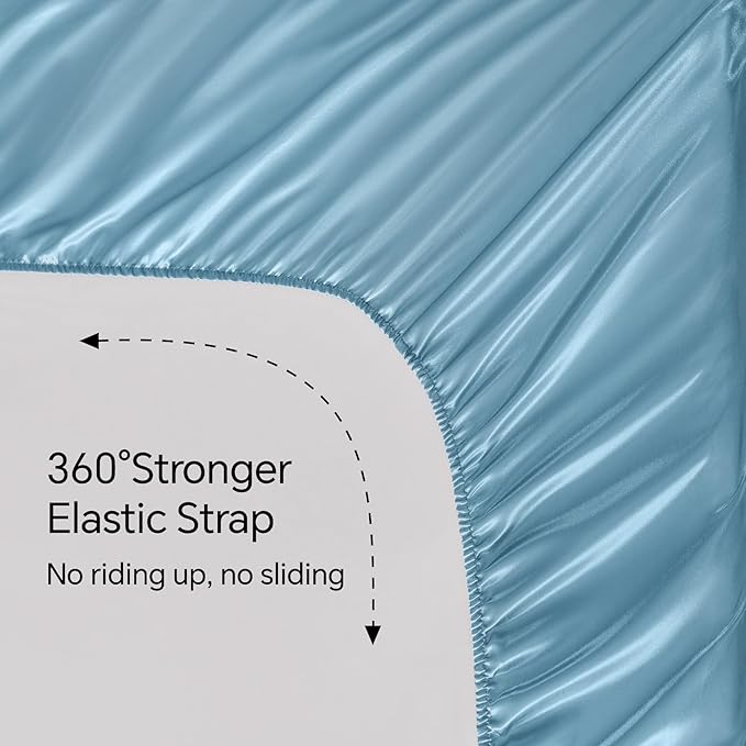 BEDELITE Satin Sheets Twin Size Bed Set, Airy Blue, 3 Pieces | Luxury Silky Bed Sheets, 15 Inch Deep Pocket, Similar to Silk, Soft and Cooling, Reduces Friction, Gentle on Hair and Skin