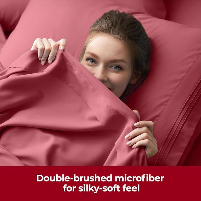 Mellanni Extra Deep Twin Sheets - 3 PC Iconic Collection Bedding | Hotel Luxury, Ultra Soft, Cooling Bed Sheets - Wrinkle, Fade, Stain Resistant (Twin, Brick Red)