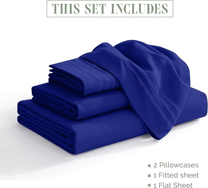 Elegant Comfort Luxurious 1500 Premium Hotel Quality Microfiber 4-Piece Sheet Set, 18-24 Inches Deep - Extra Deep Pocket Sheets - Ultra Soft 4PC Deep Pocket Sheets, Queen, Royal Blue
