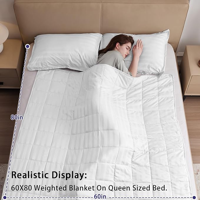 yescool Weighted Blanket for Adults (25 lbs, 60" x 80", Snowy Stripes) Heavy Blanket for Sleeping Perfect for 240-260 lbs, Queen Size Breathable Blanket with Premium Glass Bead, Machine Washable