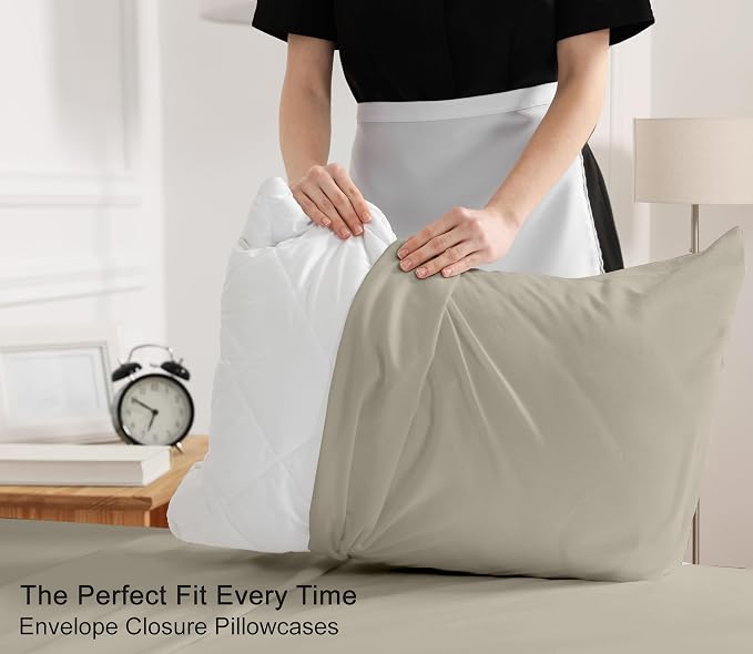 RUVANTI 100% Cotton Percale Sheets California King Size, Taupe | Crisp Cooling for Hot Sleepers, Deep Pocket 14", Soft Breathable & Durable, Hotel-Style 4 Piece Set