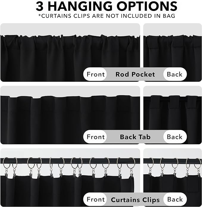 Deconovo Blackout Curtains 84 Inches Long, Black Blackout Curtains for Bedroom - 2 Panels, 52x84 Inch, Room Darkening Curtains for Living Room, Back Tab and Rod Pocket Black Curtains (Pack of 2)