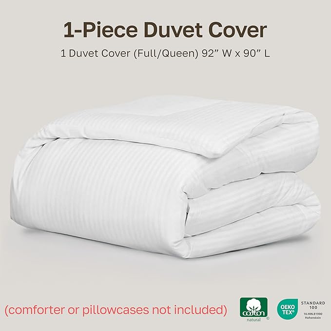 California Design Den Full/Queen Comforter Cover, Striped White | Duvet Cover Only, Comforter Not Included, Backed by Good Housekeeping Seal, Button Closure & Corner Ties